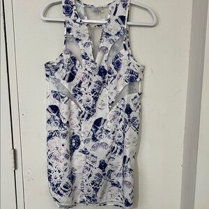 Tobi Shyla Women's Abstract White and Blue Sleeveless Sun Dress Sz M NWT